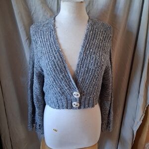 Free People women's medium blue  crochet bell sleeve cropped boho cardigan top